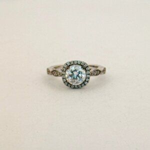 Estate Sterling Silver 925 Halo CZ Engagement Ring Size 4.75 Vintage Style
